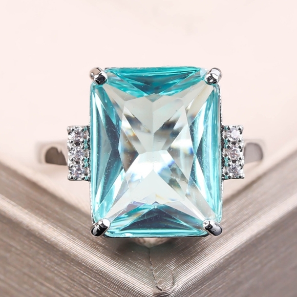 NEW AQUAMARINE S925 STERLING SILVER RING - Picture 2 of 4